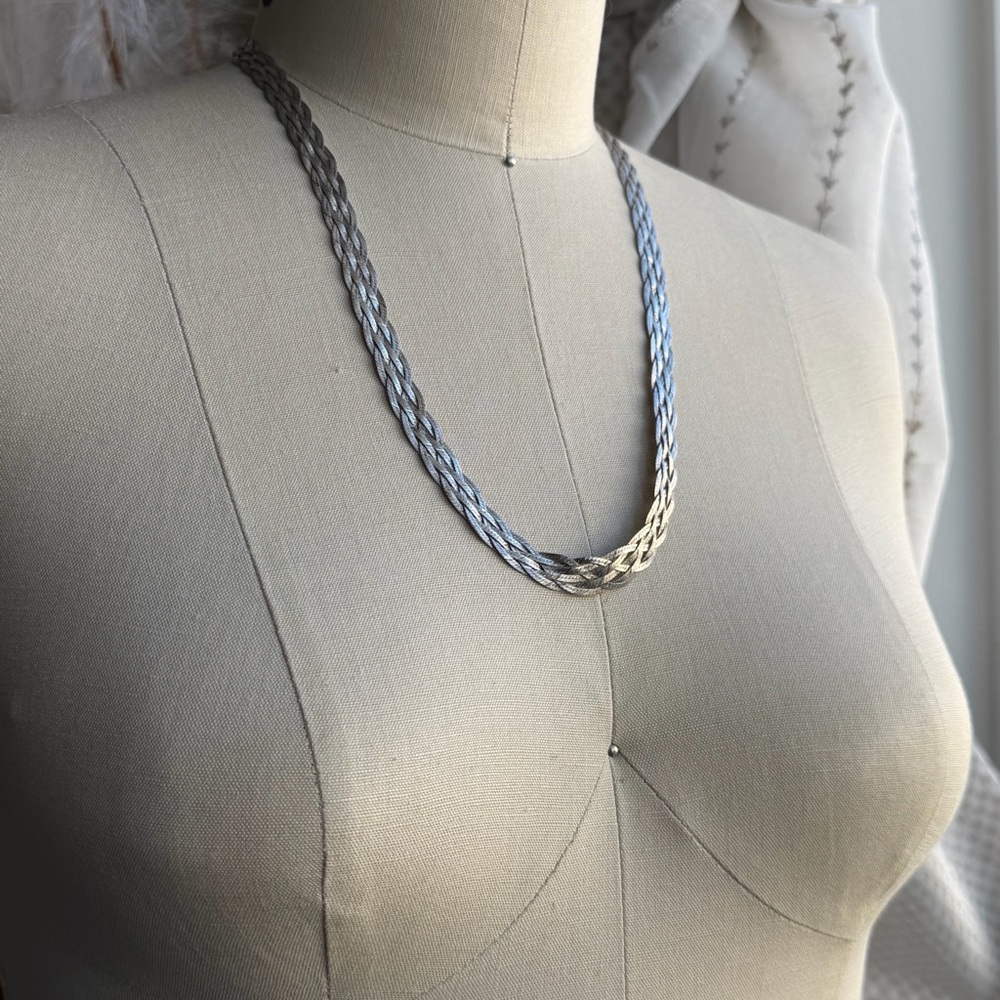 ISC ITALY 925 |Vintage| Sterling Silver Lightweight Braided Herringbone Necklace - Picture 13 of 14